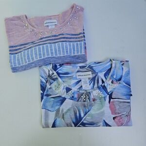 Alfred Dunner Shirt Womens XL Leaf Print Embellished‎ Top Lot of 2 Summer Casual